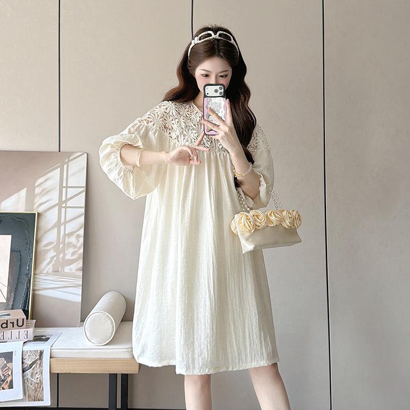 Elegant 2026 Crochet Lace Maternity Dress - Loose Fit Summer Fashion