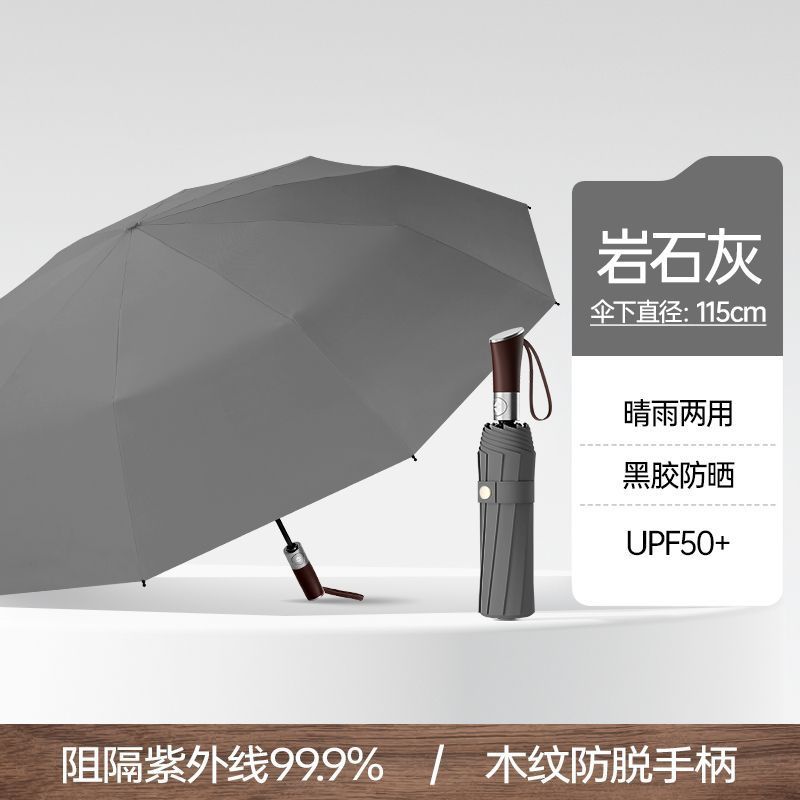 Retro wooden handle 11 bone automatic umbrella vinyl sunscreen rain umbrella wholesale male large business advertising umbrella
