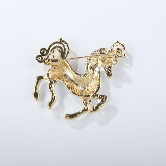 Brooch Zinc Alloy Enamel Pin Carousel Horse Pin with Rhinestones Encrusted Saddle Mane Coat Bag Hat Scarf Accessory
