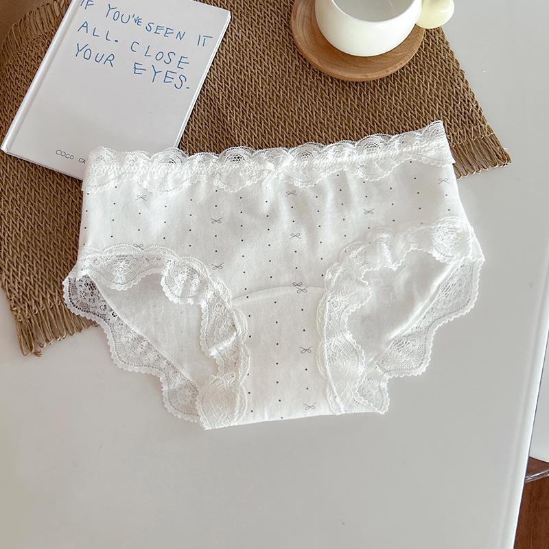 Girls Pure Cotton Seamless Lace Underwear - Breathable, Comfortable, Antibacterial Crotch, Mid-Waist L