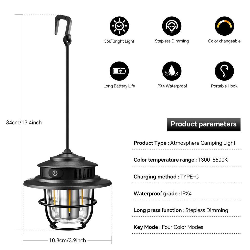 Outdoor Portable Camping Light Waterproof IPX4 USB LED Rechargeable Hanging Tent Light For Outdoor Hiking Night Lamp