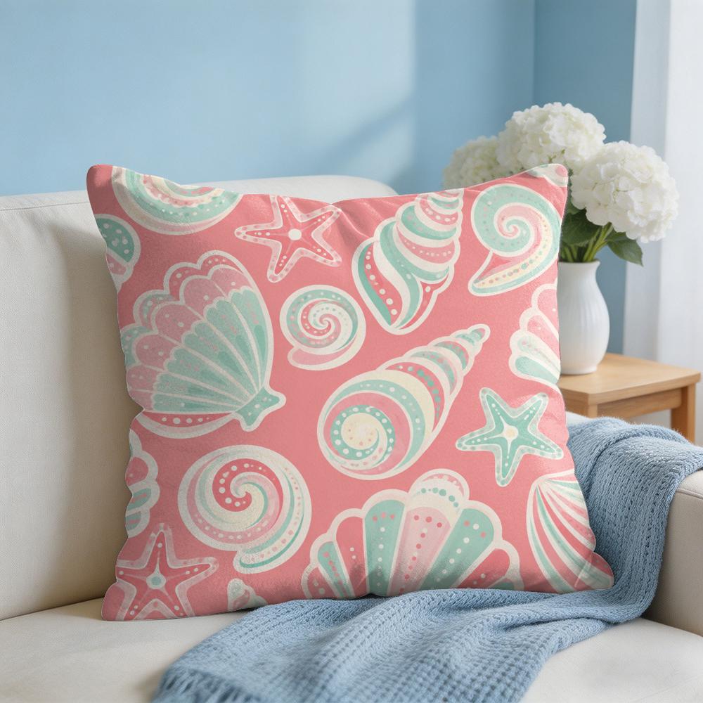 Shells and Conches Cushion Cover Short Plush Soft DoubleSided Printing Pillow Case Cozy Sofa Bedroom Home Decor Gift