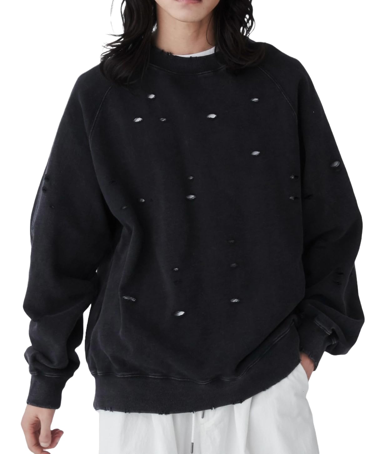 

WEGO Unisex Distressed Pullover Solid Oversized Korean Size Black Men s Sweatshirt, Color, Layered, Silhouette, Streetwear, Style, Gift, Spring, чёрный