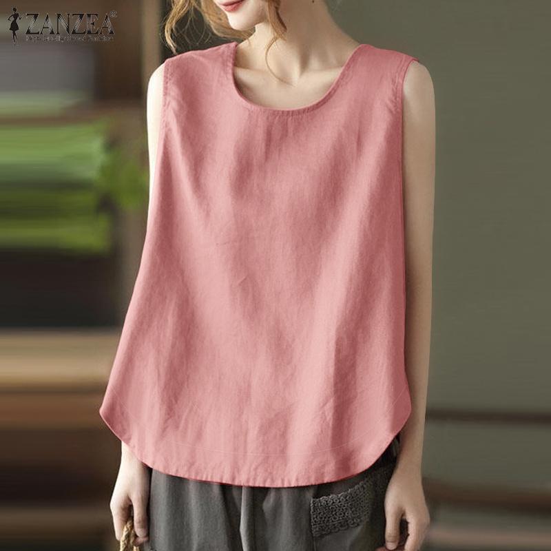 

ZANZEA Женские повседневные хлопковые майки без рукавов с круглым вырезом 4XL зелёный