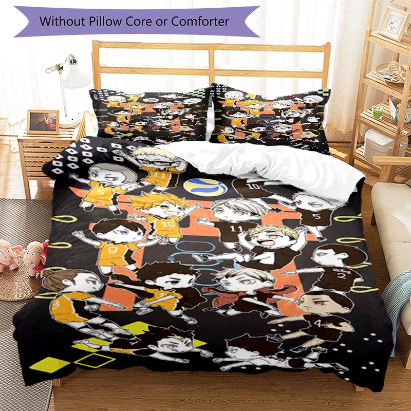 3pcs Haikyu Bedding Set Duvet Cover Closure Includes 1 Duvet Cover & 2 Pillowcases, Soft and Comfortable for All Seasons.