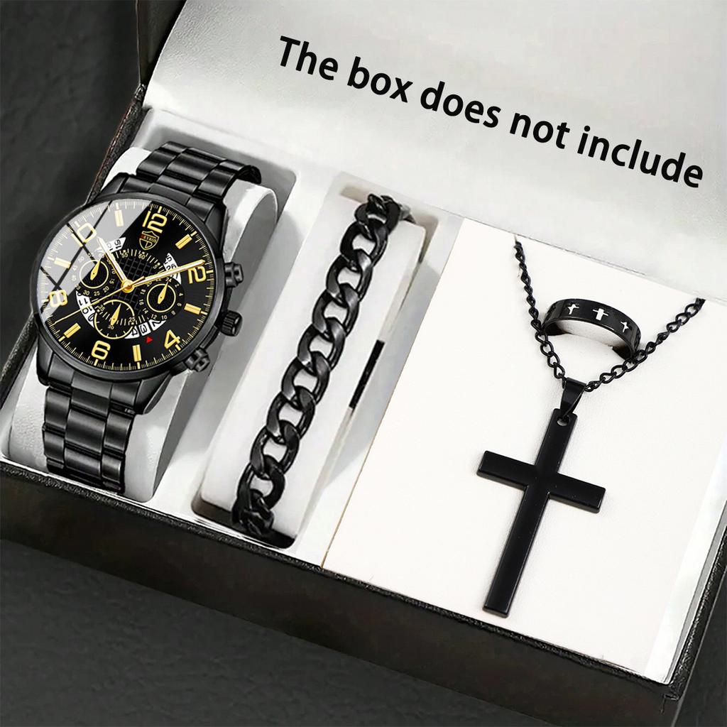 Watch Accessories 4-Piece Men'S Watch Set Men'S Fashion Quartz Watch