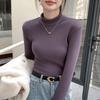 Women's Modal Velvet Half-High Collar Long-Sleeved Slim Warm Bottoming Shirt for Autumn and Winter