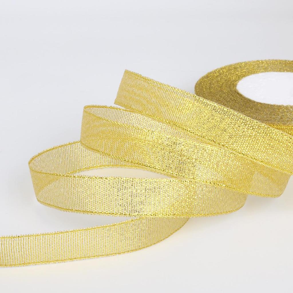 22m Złota i Srebrna Brokatowa Satynowa Wstążka do DIY Ciasta, Pakowania Prezentów Urodzinowych i Dekoracji