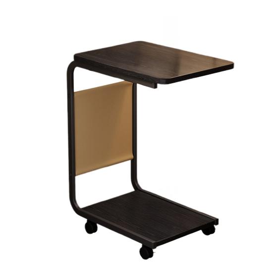 2-stöckiger C-förmiger Beistelltisch Rollender kleiner Kaffeetisch mit hölzerner Tischplatte Metallrahmen Wohnzimmer Schlafzimmer Ecke Nachttisch Schreibtisch mit Rädern