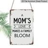 2D Flat 1pc Vintage "Mom's Love Makes A Family Bloom" Metal Wall Plaque - Rustic Aluminium Family Tree Sign with White & Brown Distressed, 8x12 Inch