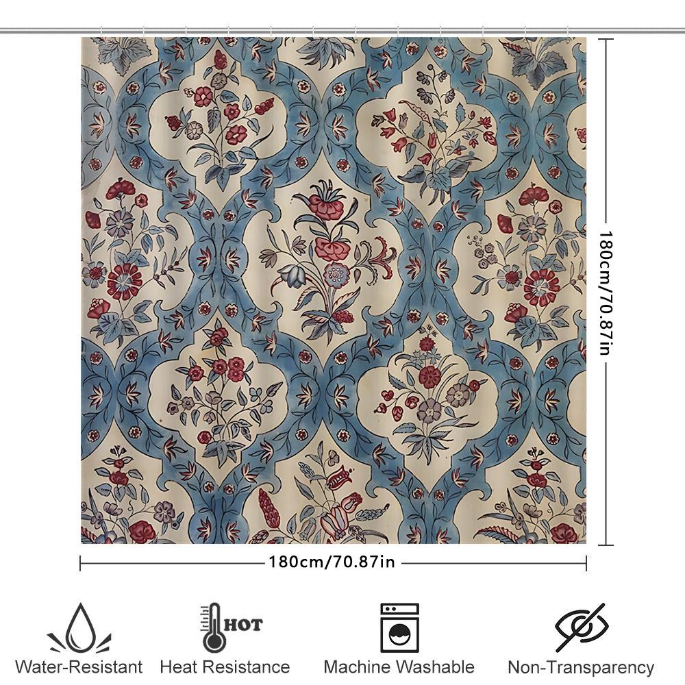 Elegant Vintage Floral Pattern Shower Curtain Waterproof Anti-mold Durable Bathroom Decorative Curtain Easy-Clean  Non-Toxic