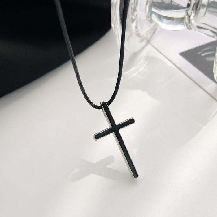 Trendy Cross Pendant Necklace Vintage Style Simple Rope Necklace Chain Necklace