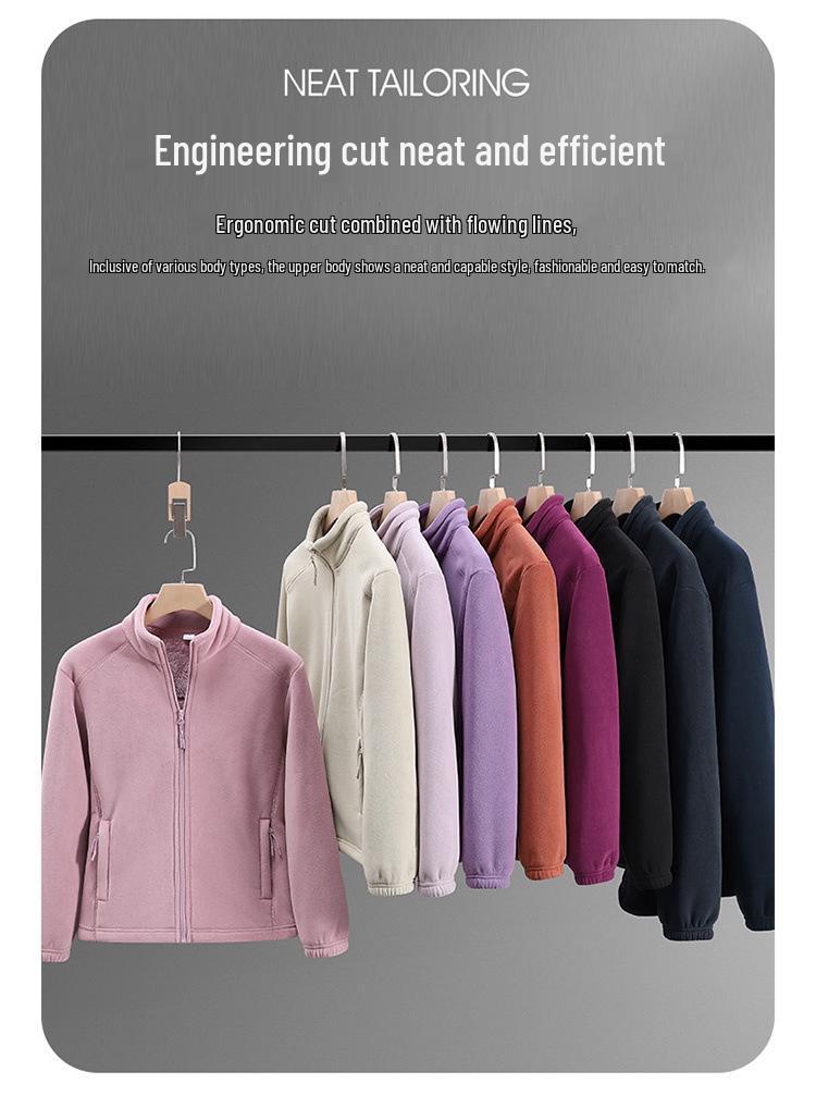 Autumn/Winter Fleece Couple's Jacket: Velvet-Thickened, Warm, Stand Collar, Pure Color Outerwear