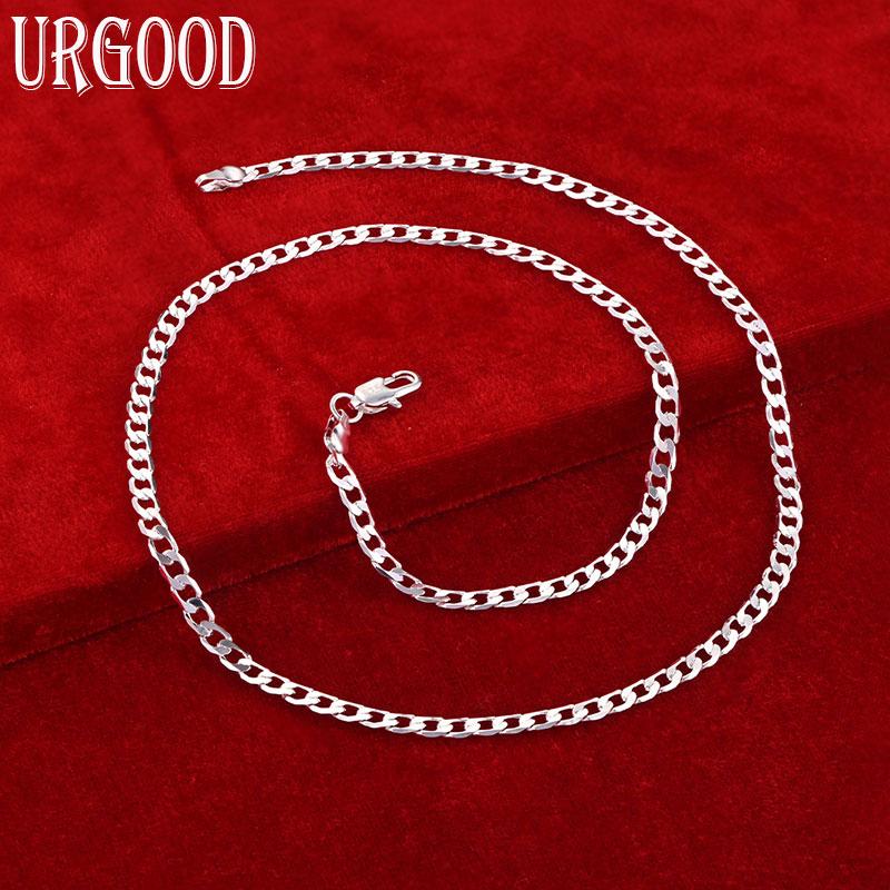 925 Sterling Silver Jewelry 4mm Sideways Chain Wedding Necklace