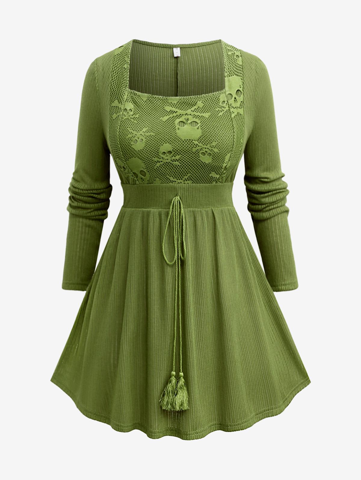 

Футболка Rosegal Plus Size с завязанными на черепе кисточками и текстурой L зелёный