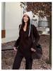 Autumn/Winter Retro V-neck Knit Set: Casual Top & Drapey Wide-Leg Pants Two-Piece