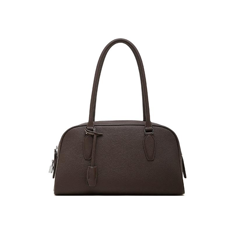 

New first-layer cowhide niche shoulder bag long handle bowling underarm bag genuine leather women s bag Boston bag 33*12*21 темно-коричневого кольору