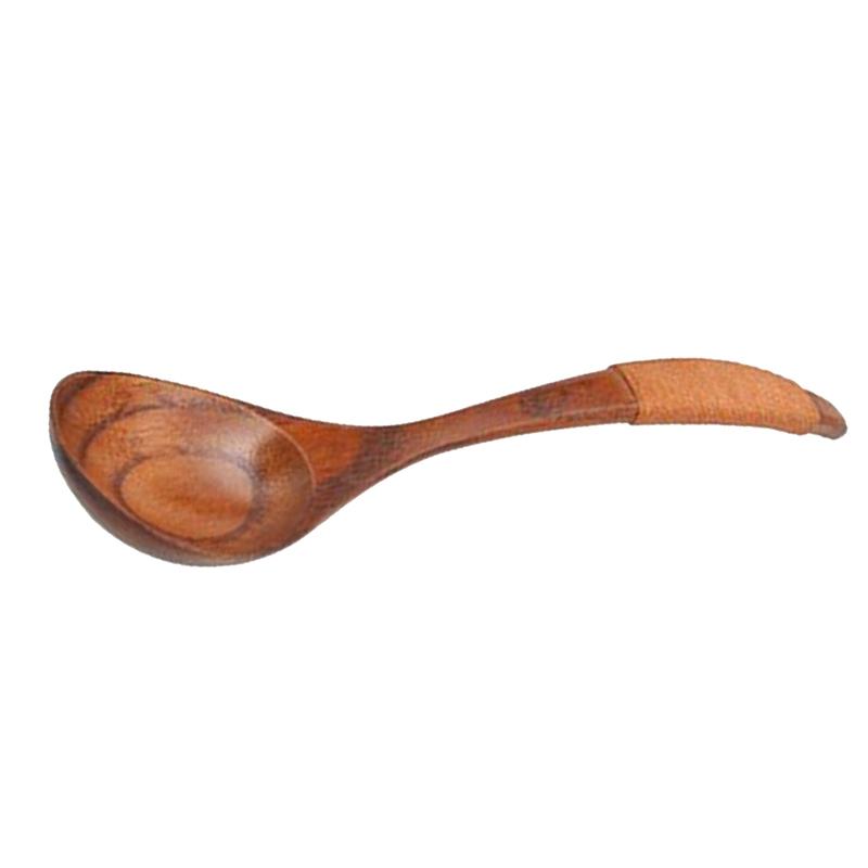 Old Lacquer Tied Brown Thread Natural Wooden Products Japanese Round Handle Wooden Spoon Home Handmade Wooden Spoon