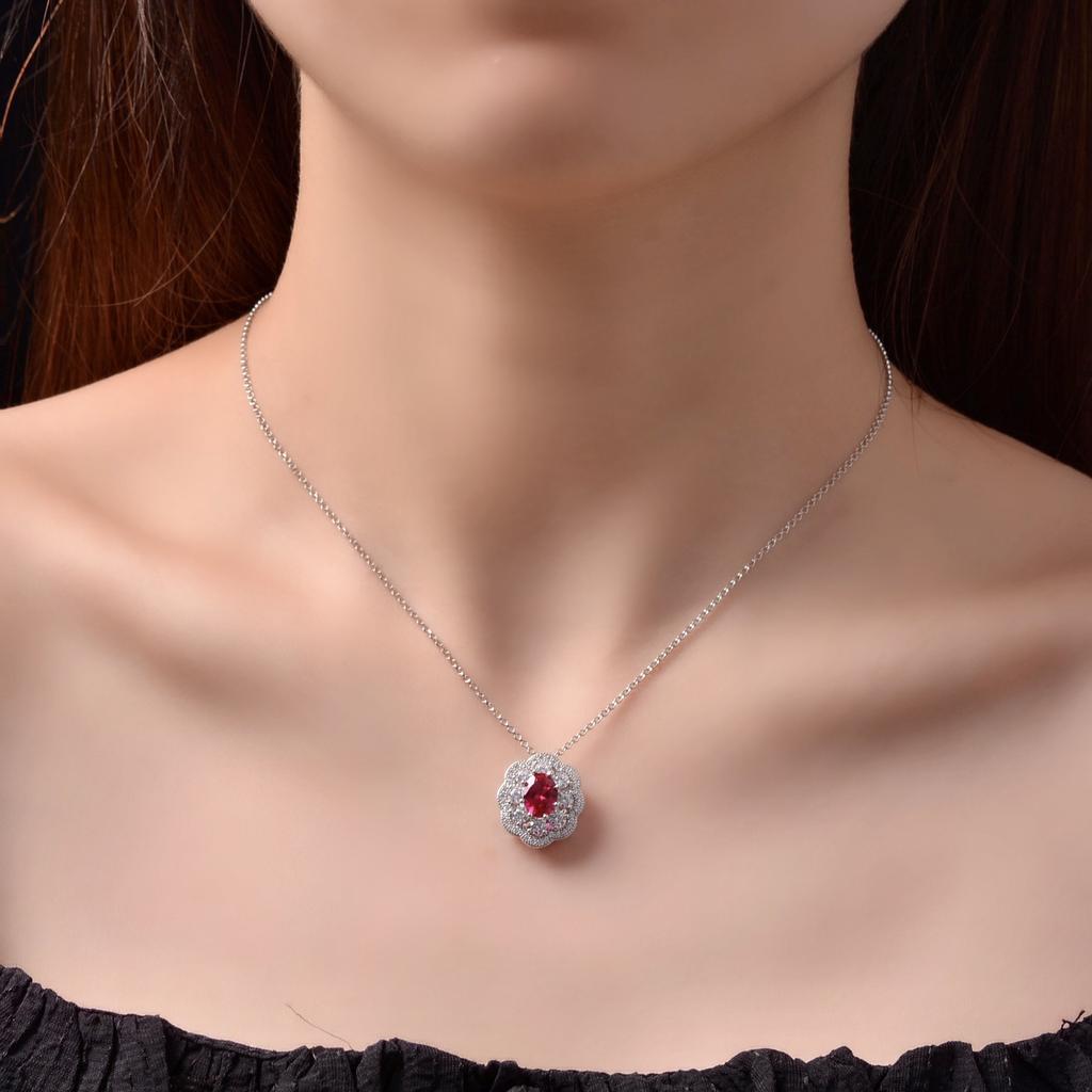 Gica Gema Colliers pendentif rubis en argent sterling 925 fleur 1,3 ct pierre précieuse rouge bijoux fins romantiques cadeaux de fête de mariage nouvelle tendance
