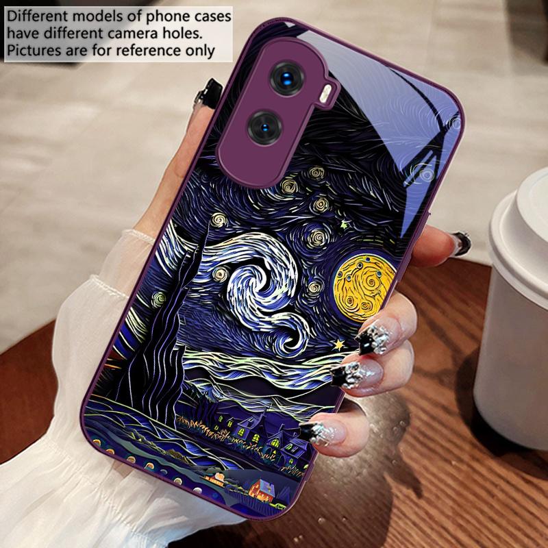 Oil Painting Starry Sky For Honor 30 50 50SE 70 Pro 90 200 200Pro Magic 4 5 7 Lite X9c Smart X50i Plus X9 X30 Glass Phone Case