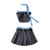 Western Style Sexy Contrast Ribbon Chest Pad Tube Top Vest Design Ribbon Top + High Waist Pleated Two Piece Skirt