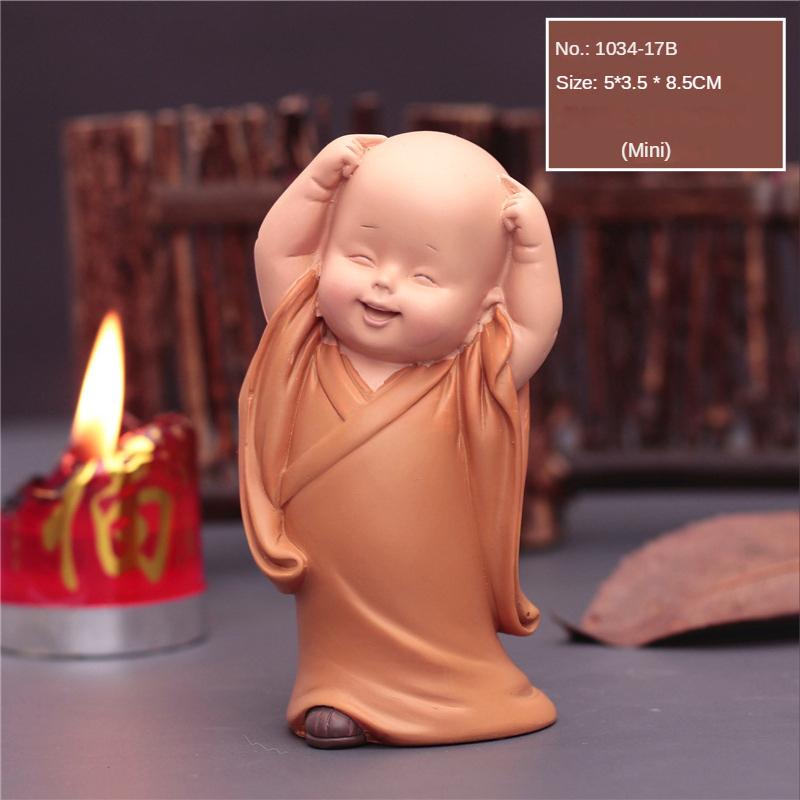 Cute Small Monk Status Figurines Religion Buddha Resin Crafts Desk Miniatures Ornaments Accessories Home Decor Car