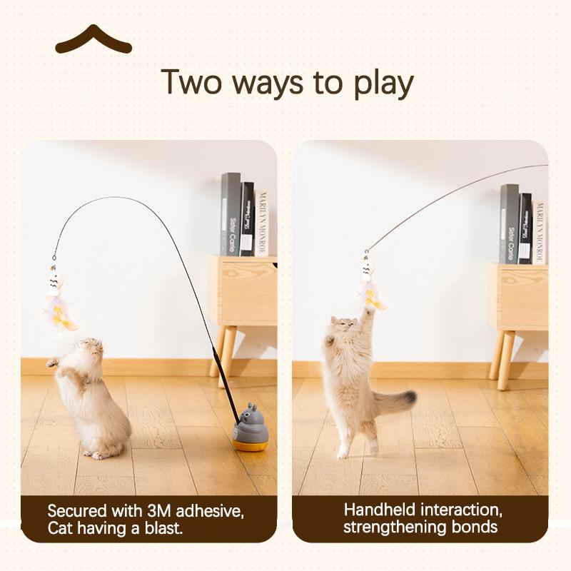 Cute Durable Cat Teaser Stick with Suction Plate Funny Long Pole Feather Rotating Self-pleasure Pet Toy for Kitten Cats Supplies