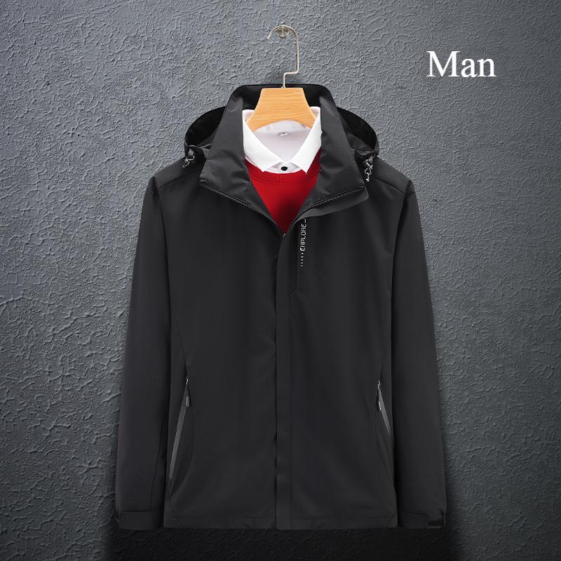 Solid Color Couple Hooded Jacket Unisex Waterproof Windbreaker Windproof Outdoor Hiking Jacket Coat for Spring Autumn