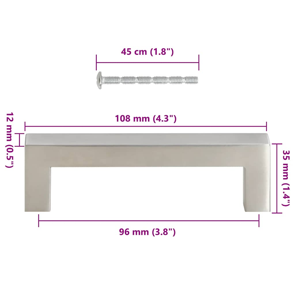 Furniture Handles 10 Pcs Silver 96 Mm Stainless Steel