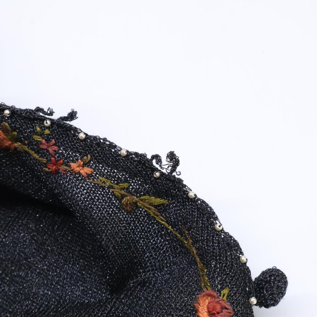 INGEBORG Flower embroidery glitter knit ensemble/ tops L Charcoal grayUsed