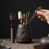 High-end Purple Pottery Tea Ceremony Six Gentlemen  Hand Carving Pottery Blackwood Solid  Kung Fu Tea Set Accessorie