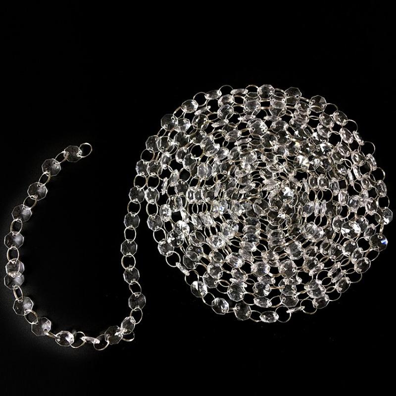 5m-100m 14/16mm Octagon Beads With Metal Chandelier Lighting Hooks Crystal Chain Garland For Transparent Crystal Beads Curtain