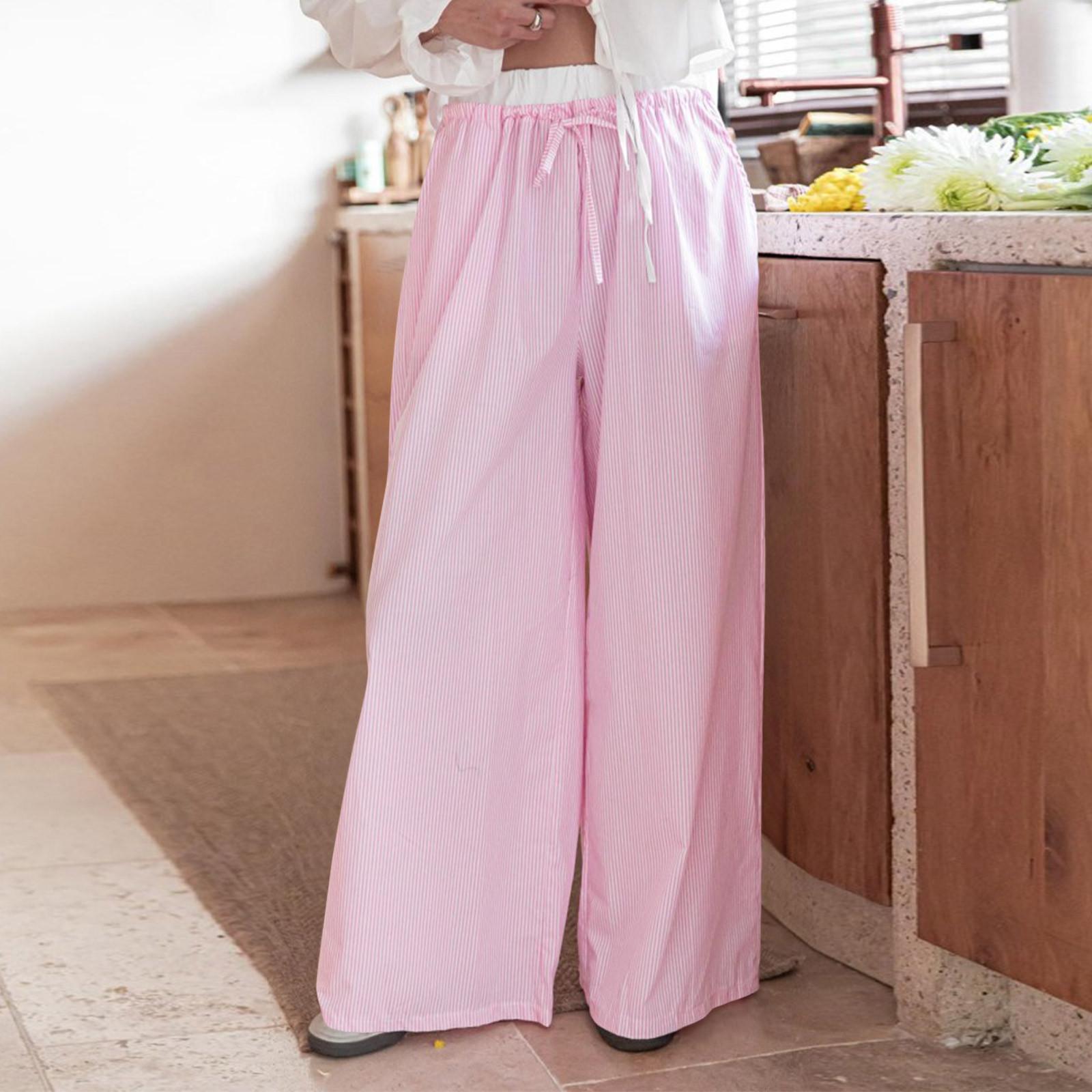 

Женские полосатые свободные брюки с эластичной резинкой на талии Женские повседневные брюки XL розовый