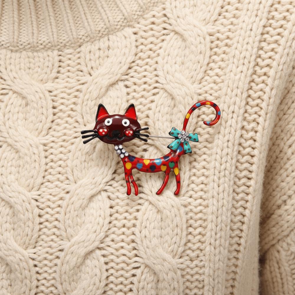 Retro Vintage Enamel Brooch Rhinestone Corsage Ornament Elegant Dripping Oil Cat Brooch  for Gift