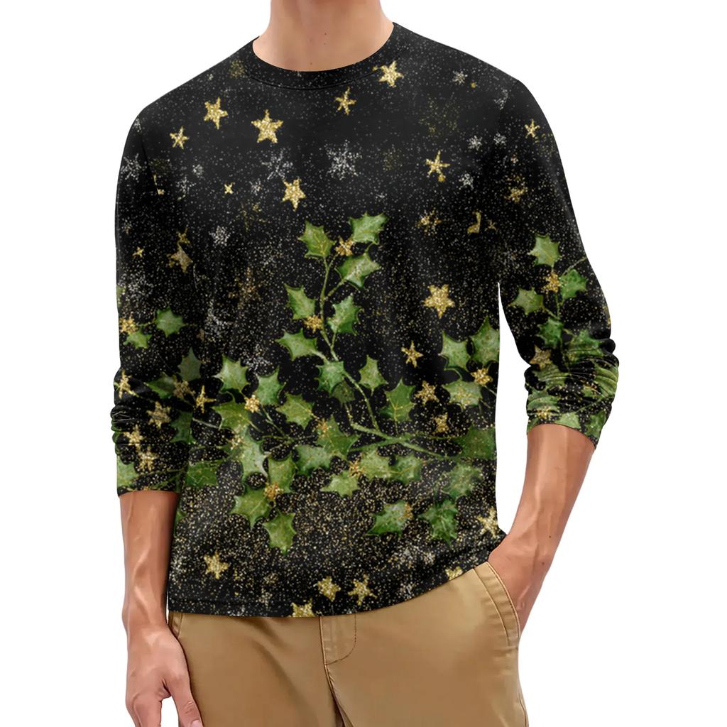 Herrenmode Bedrucktes Rundhals Langarm Unterhemd Top