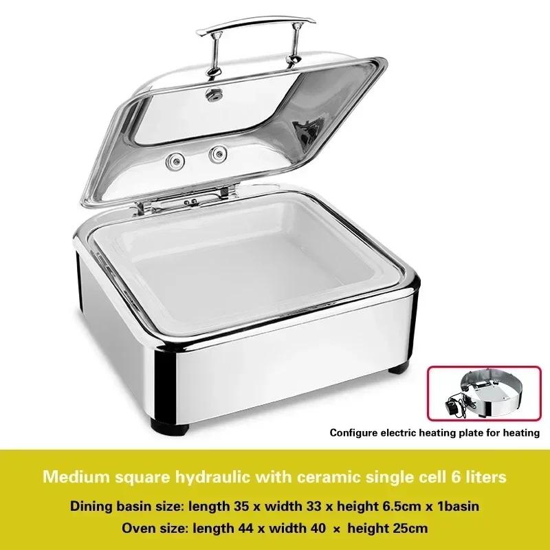 Electric heating insulation furnace Hotel breakfast stove Square Buffet Furnace tableware Stainless steel hydraulic buffet stove