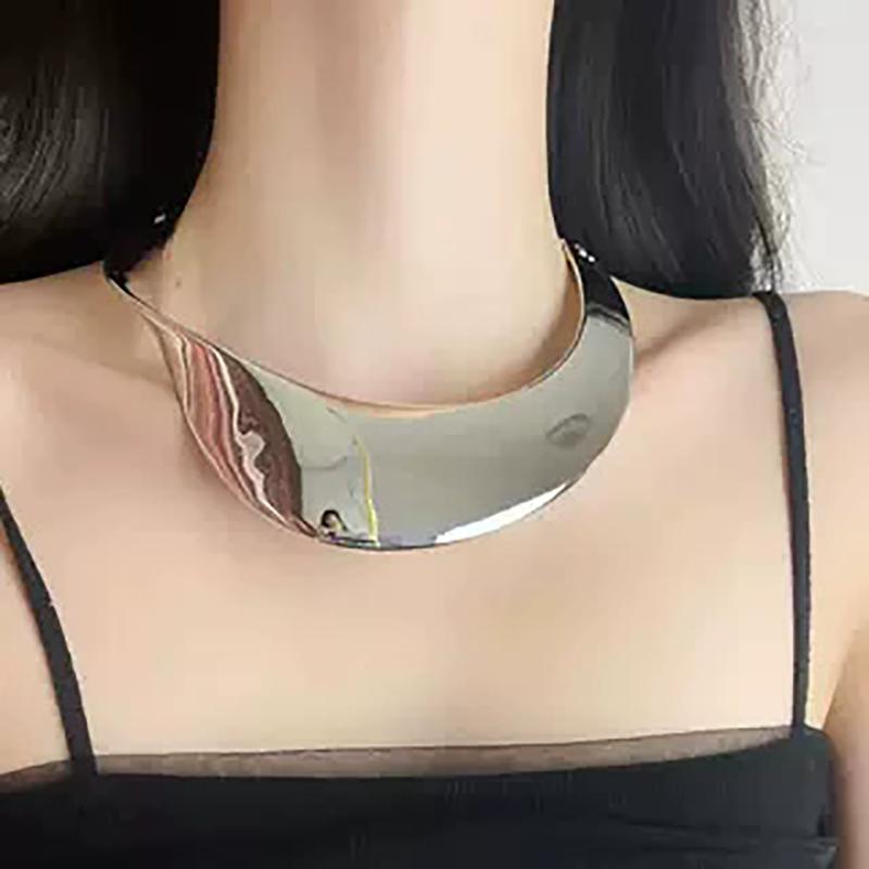 Simple High Grade Punk Exaggerated Glossy Sheet Metal Collar For Women Light Luxury High Grade Choker Party Jewelry Accessories