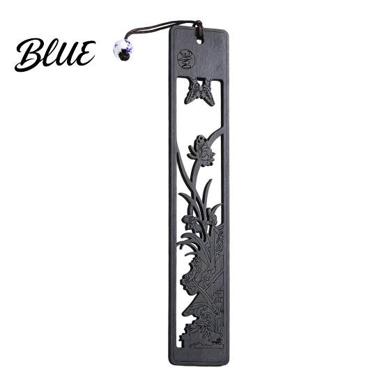 Chrysanthemum Bookmark Wooden Hollow Carved Bookmark Plum Orchid Bamboo Classical Natural Mahogany Page