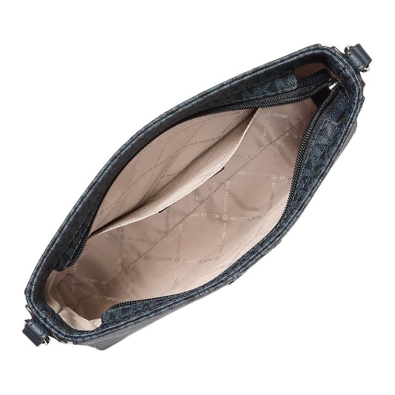 Michael Kors Jet Set Logo Print Silver Hardware Canvas Messenger Bag Crossbody Bag Large Women's Blue Black