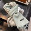 Autumn and winter new thickened soft warm scarf women's 100 wool double-sided solid color fringed scarf