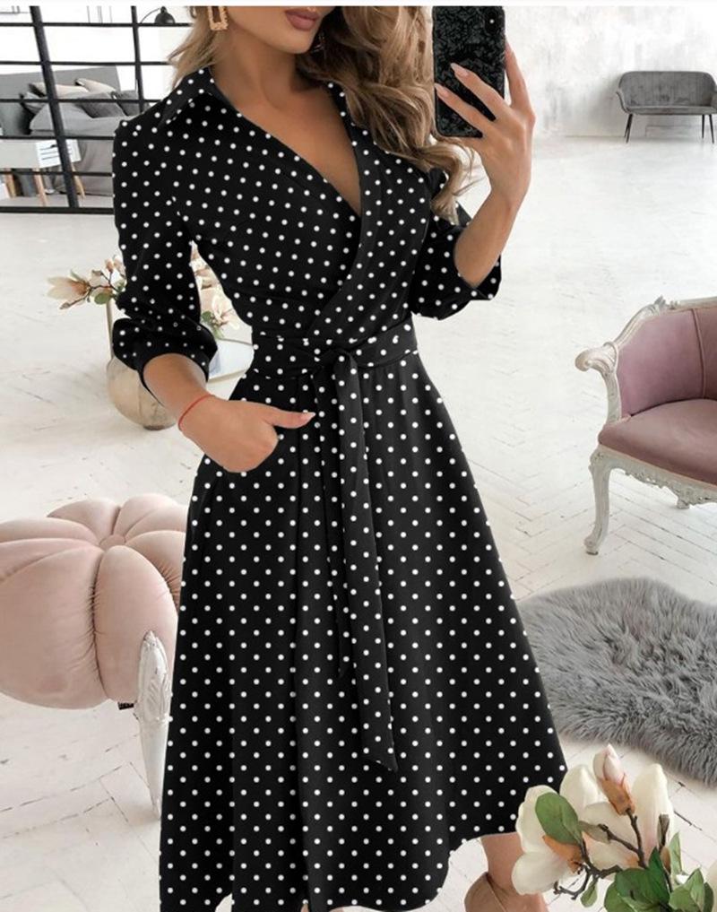 Women's Spring/Summer Fashion V-Neck Long-Sleeve Printed Hip Dress