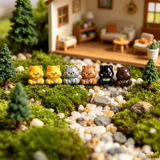 2 Pcs Mini Cat Figurines, Miniature Kittens Micro Landscape Decoration, Tiny Resin Animal Cake Toppers for DIY Terrarium Crafts, Fairy Moss Garden