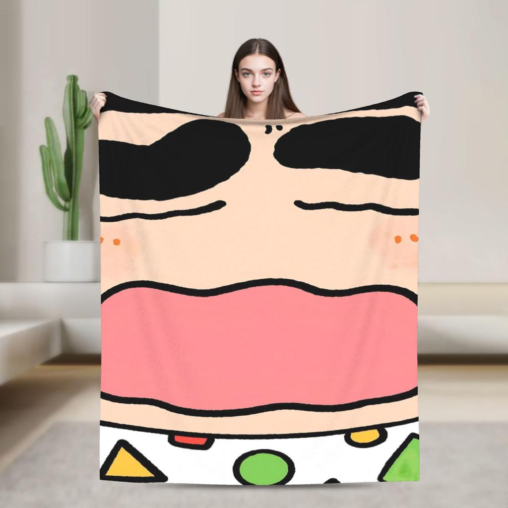 Shinchans 90S Cartoon Flannel Blanket Awesome Throw Blankets For Bed Sofa Couch 150*125Cm Rug Piece