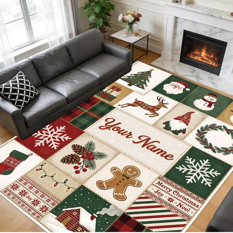 Christmas Custom Name Printed Square Area Rug Soft Non Slip Floor Carpet For Bedroom Holiday Gift