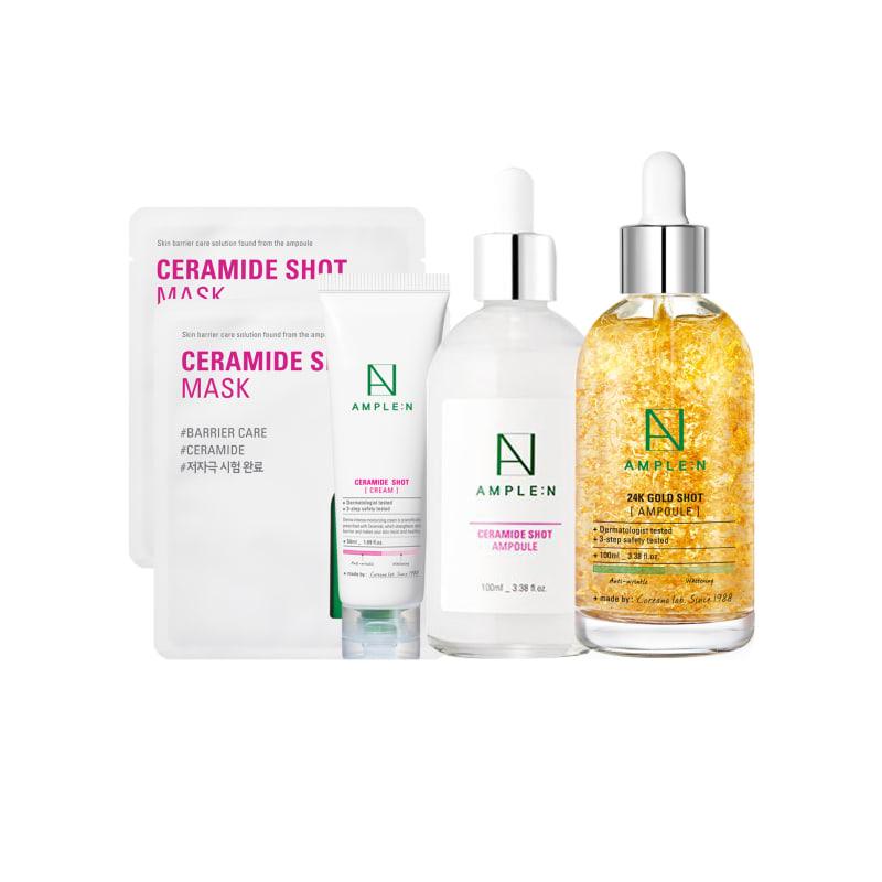 

24k Gold Shot Ampoule 100ML X Ceramide Shot SET (1 large 100ml Cera Ampoule + 1 50ml Cera Cream + 2 Cera Mask Packs)