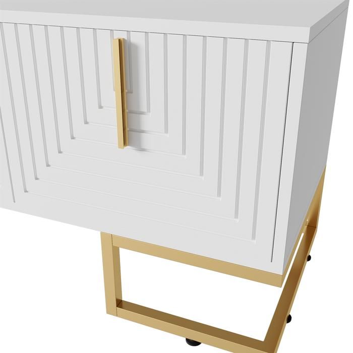 Meuble TV Elégant, Armoire Télé avec 4 Portes, Poignées et Pieds Dorés, Contemporain, Blanc, 170x40x45cm
