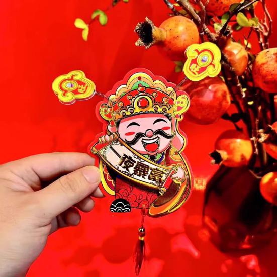 2Pcs God of Wealth Refrigerator Magnet Home Office Kitchen Fridge Magnet Chinese Immortal New Year Spring Festival Decoration