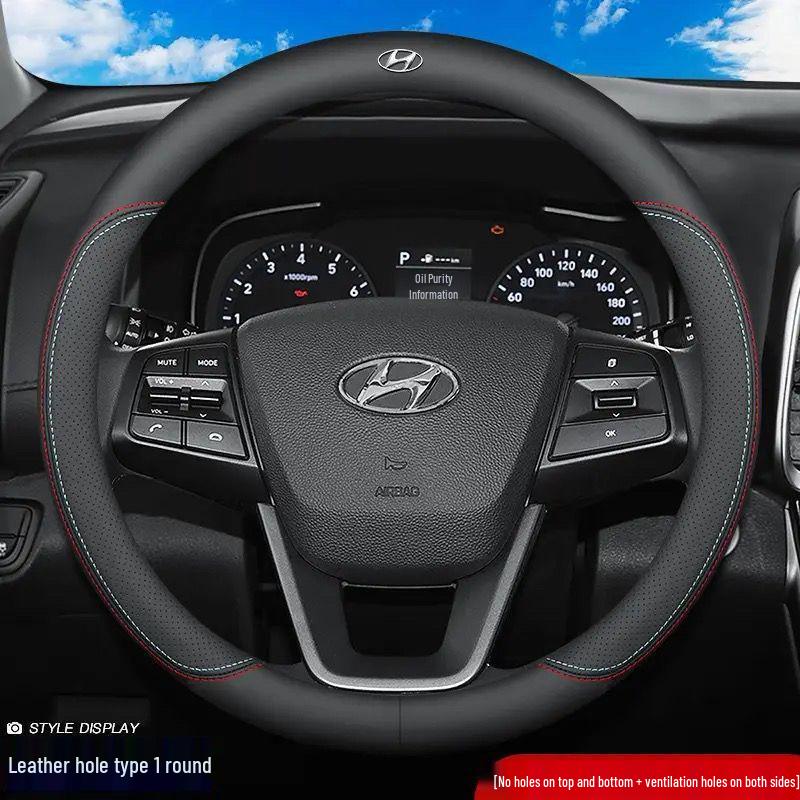 Genuine Leather Ultra-thin Breathable Anti-slip Steering Wheel Cover for All Seasons