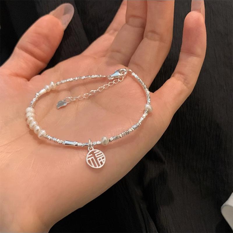PANJBJ 925 Sterling Silver Double Layer Pearl Bracelet for Women Girl Design Bead Korean Sweet Jewelry Dropshipping