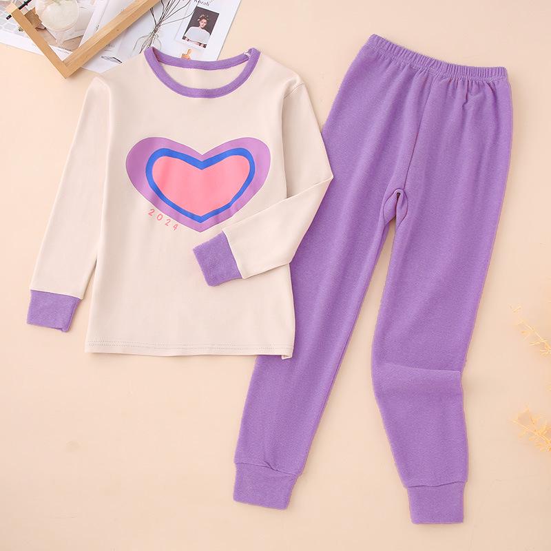 Pure Cotton Flannel Autumn/Winter Girls' Round Neck Underwear Set